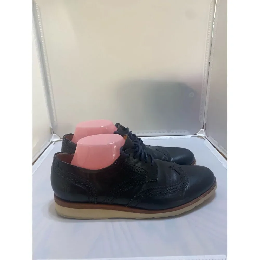 Frye James Crepe Mens Black Leather Lace Up Wingtip Oxfords Shoes Size 9.5